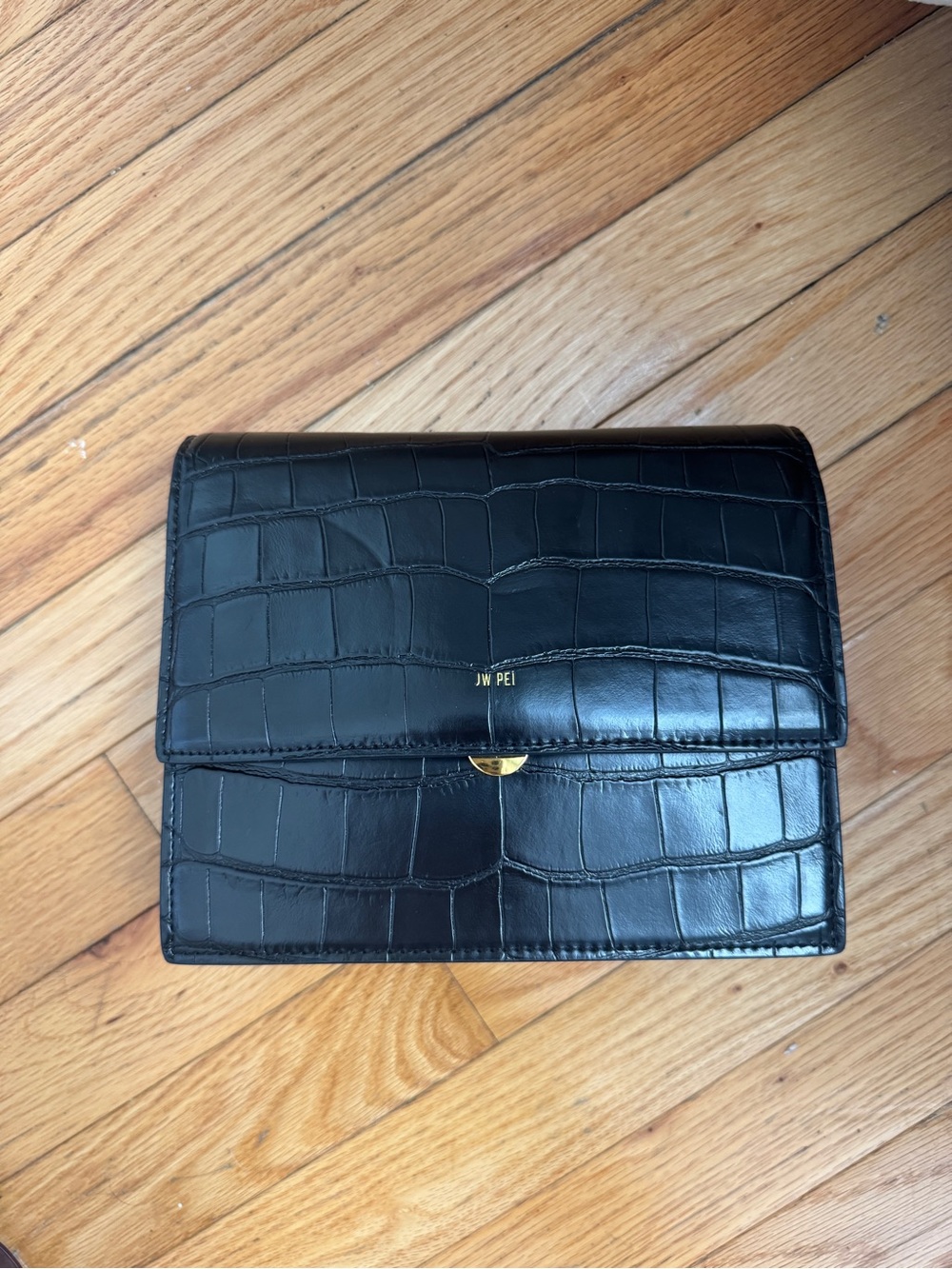 JW PEI Black Croc-Embossed Men’s Shoulder/Crossbody Wallet